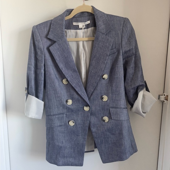 EUC Veronica Beard Linen Denim Miller Dickey Jacket Blazer - Picture 2 of 4